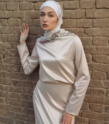 Pearl satin top in beige